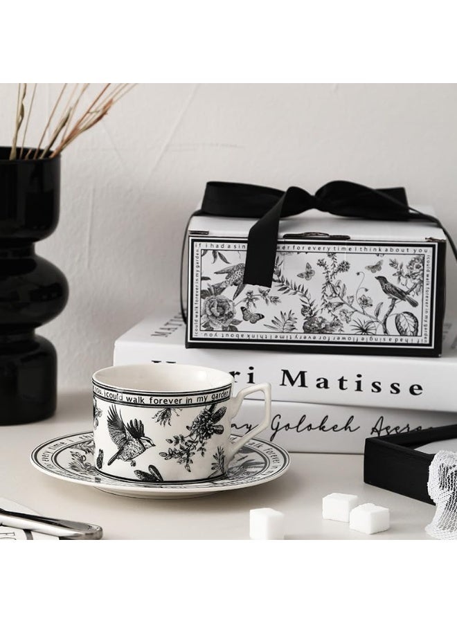 Ceramic Coffee Cup and Saucer Set: Porcelain Vintage Floral Design Hand Crafted Flower Shaped Cup with Gift Box, 250 ML Capacity for Home & Office Use - Image 3